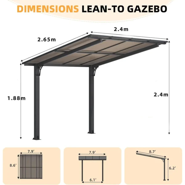 Pro-Tect 8'x8' Aluminium Freestanding Metal Lean To Shelter / Carport - Image 5