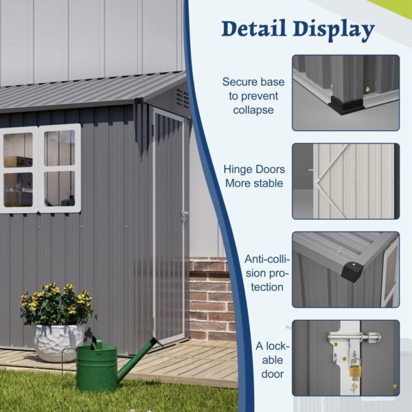 Pro-Tect 4'x8' Metal Lean To Shed with Foundation Grid - Grey and White - Image 9