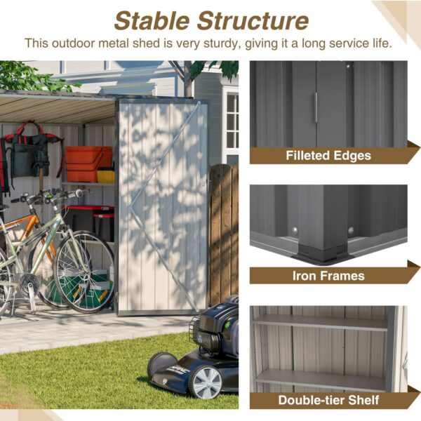 Pro-Tect 4'x8' Lean To Metal Shed with Shelving - Grey - Image 4