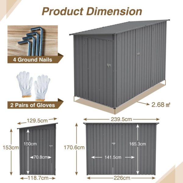 Pro-Tect 4'x8' Lean To Metal Shed with Shelving - Grey - Image 5