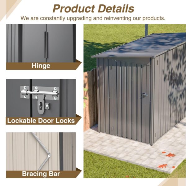 Pro-Tect 4'x8' Lean To Metal Shed with Shelving - Grey - Image 6