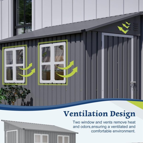 Pro-Tect 4'x8' Metal Lean To Shed with Foundation Grid - Grey and White - Image 5