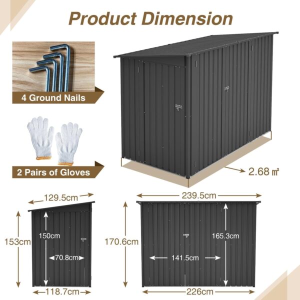 Pro-Tect 4'x8' Lean To Metal Shed with Shelving - Anthracite - Image 3