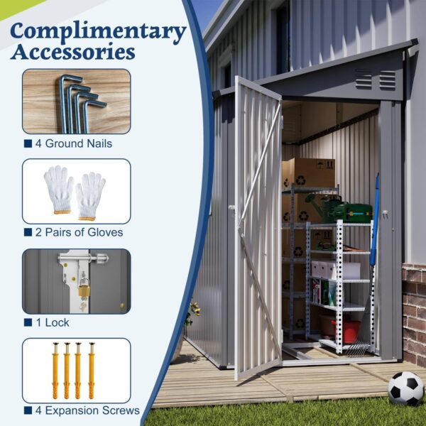 Pro-Tect 4'x8' Metal Lean To Shed with Foundation Grid - Grey and White - Image 3