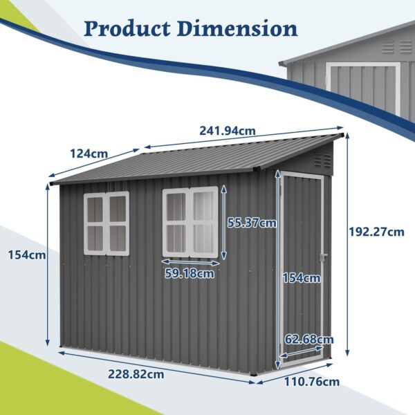 Pro-Tect 4'x8' Metal Lean To Shed with Foundation Grid - Grey and White - Image 4