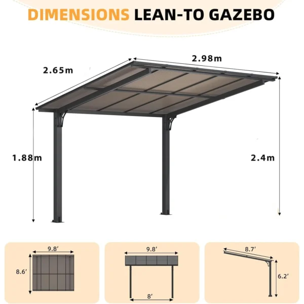 Pro-Tect 10'x8' Aluminium Freestanding Metal Lean To Shelter / Carport - Image 8