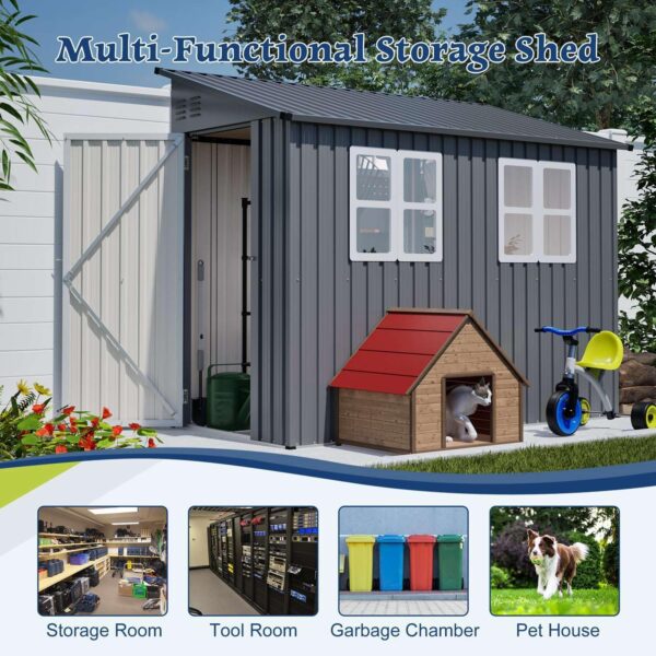 Pro-Tect 4'x8' Metal Lean To Shed with Foundation Grid - Grey and White - Image 6