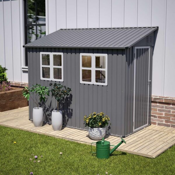 Pro-Tect 4'x8' Metal Lean To Shed with Foundation Grid - Grey and White