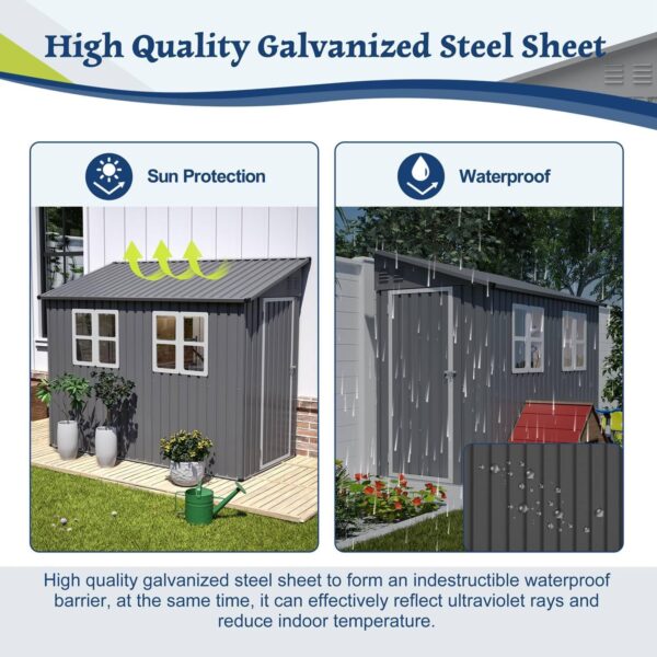 Pro-Tect 4'x8' Metal Lean To Shed with Foundation Grid - Grey and White - Image 8