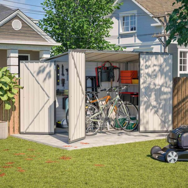 Pro-Tect 4'x8' Lean To Metal Shed with Shelving - Grey - Image 7