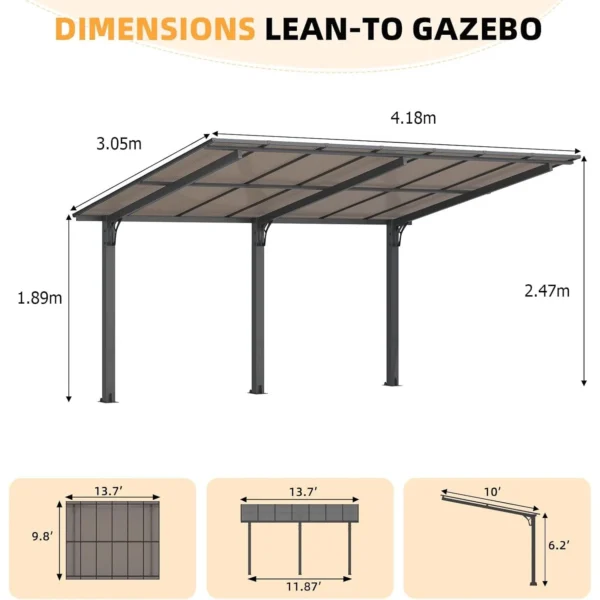 Pro-Tect 14'x10' Aluminium Freestanding Metal Lean To Shelter / Carport - Image 7