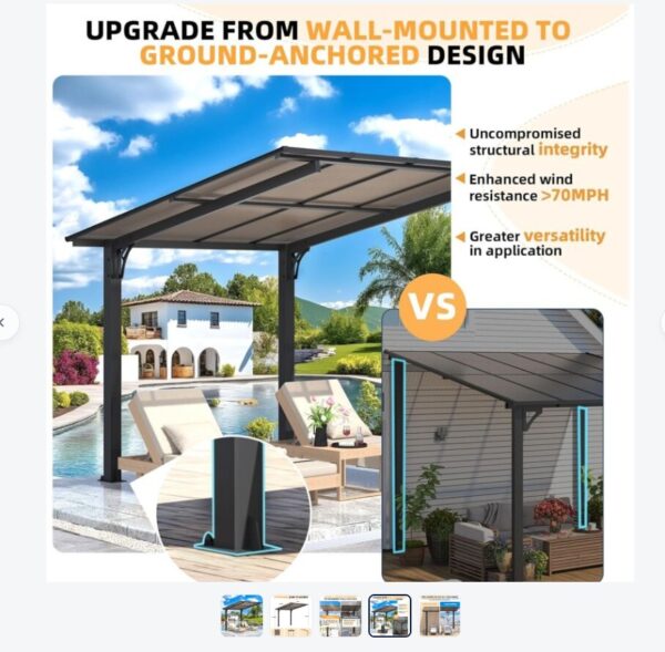 Pro-Tect 8'x8' Aluminium Freestanding Metal Lean To Shelter / Carport - Image 7