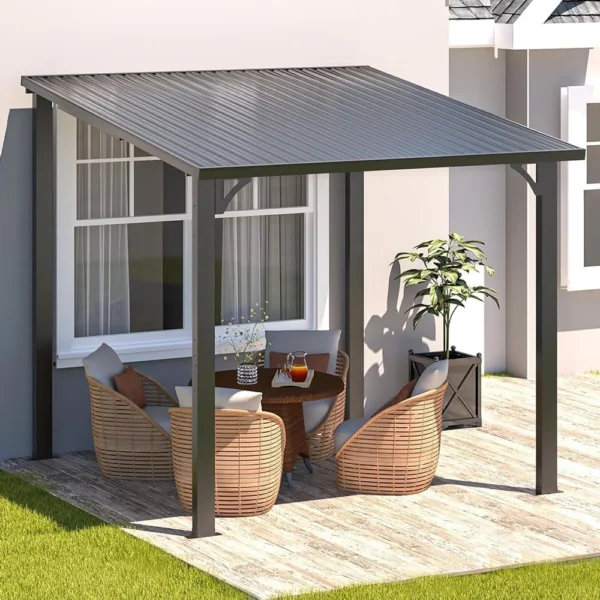 Pro-Tect 8'x8' Wall-Mounted Steel Roof Pergola - Image 7