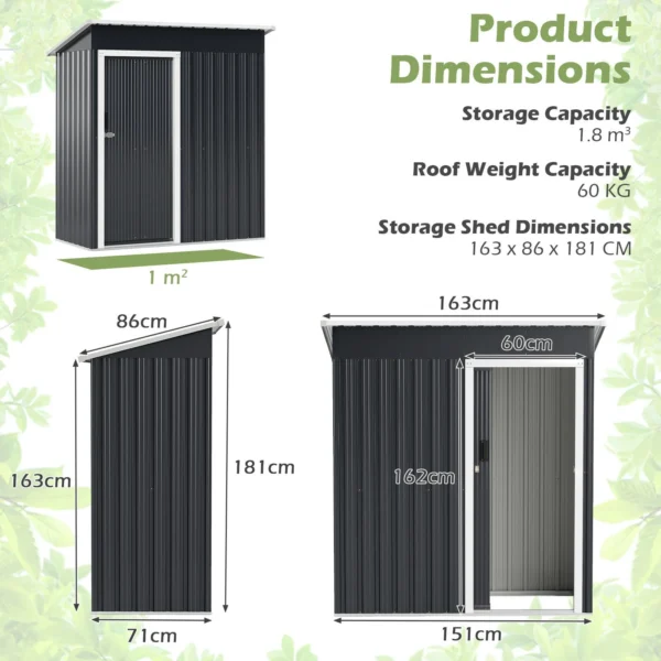 Pro-Tect 5'x3' Metal Pent Shed Sliding Door - Dark Grey - Image 11