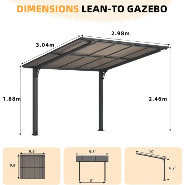 Pro-Tect 10'x10' Aluminium Freestanding Metal Lean To Shelter / Carport - Image 6