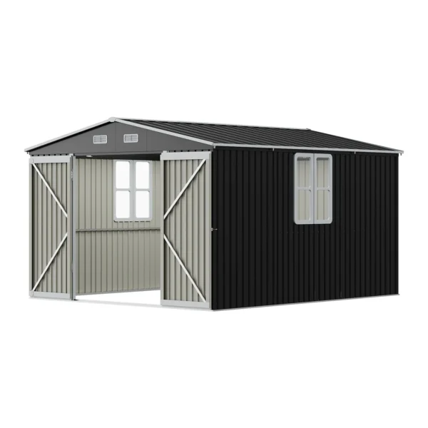 Living and Home 10x12 Double Hinged Metal Shed - Charcoal Black - Image 8