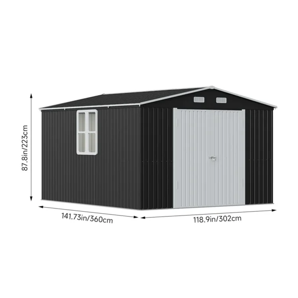 Living and Home 10x12 Double Hinged Metal Shed - Charcoal Black - Image 3