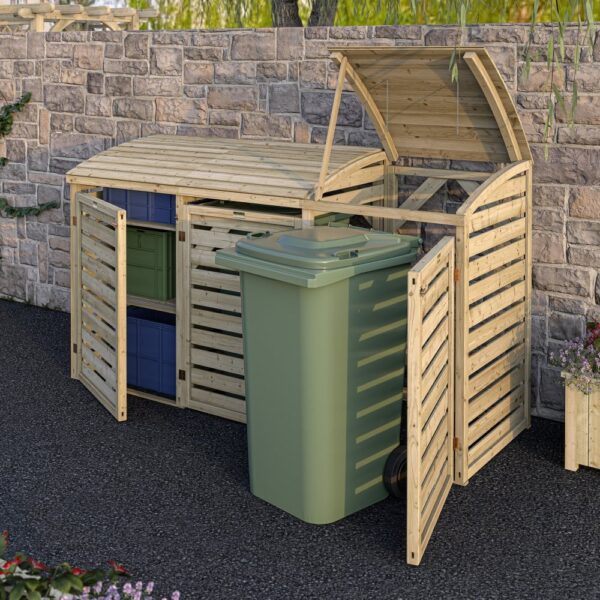 Rowlinson Timber Double Bin Store with Side Box Store