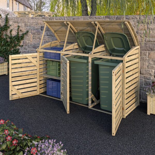 Rowlinson Timber Double Bin Store with Side Box Store - Image 4