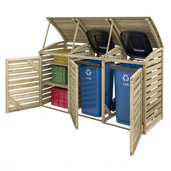 Rowlinson Timber Double Bin Store with Side Box Store - Image 6