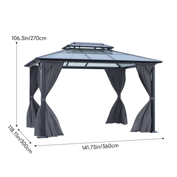 Living and Home 12'x10' Aluminium Grey Hardtop Patio Gazebo - Image 9