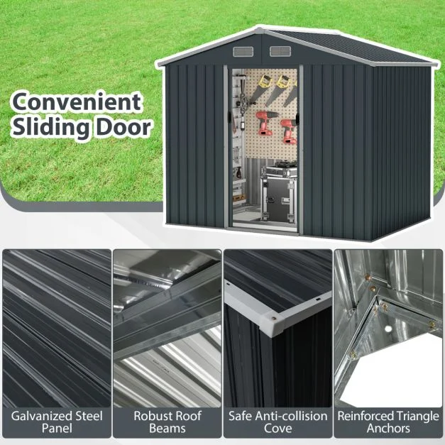 Pro-Tect 7.5x5.5 Apex Metal Shed with Foundation Grid - Grey - Image 11