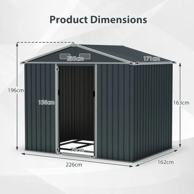 Pro-Tect 7.5x5.5 Apex Metal Shed with Foundation Grid - Grey - Image 2