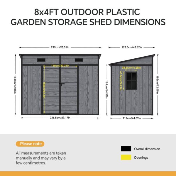Living and Home 8x4 WoodField Plastic Pent Storage Shed - Grey - Image 9