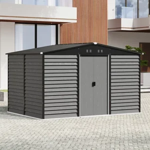 Living and Home 12'x8'  WoodField Metal Apex Shed with Foundaton Grid - Grey