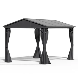 Living and Home 10'x13' Metal Apex Patio Gazebo with Dark Grey Curtains