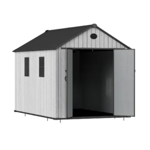 Living and Home 8x12 WoodField Woodgrain Plastic Apex Shed - Light Grey
