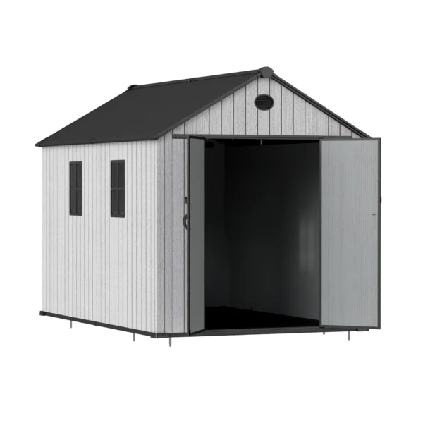 Living and Home 8x12 WoodField Woodgrain Plastic Apex Shed - Light Grey