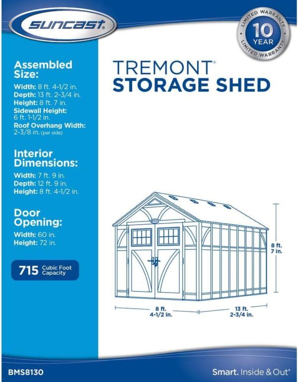 Suncast 8’x13′ Tremont Plastic Resin Storage Shed - Image 2