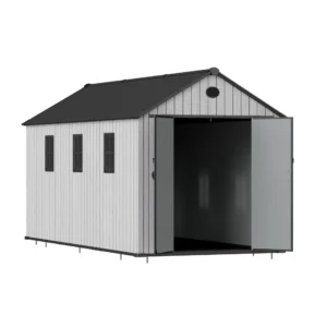 Living and Home 8x16 WoodField Woodgrain Plastic Apex Shed - Light Grey
