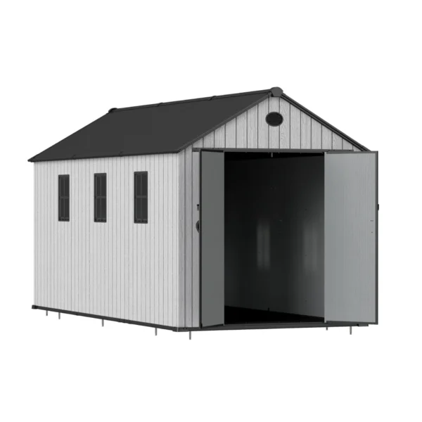 Living and Home 8x16 WoodField Woodgrain Plastic Apex Shed - Light Grey