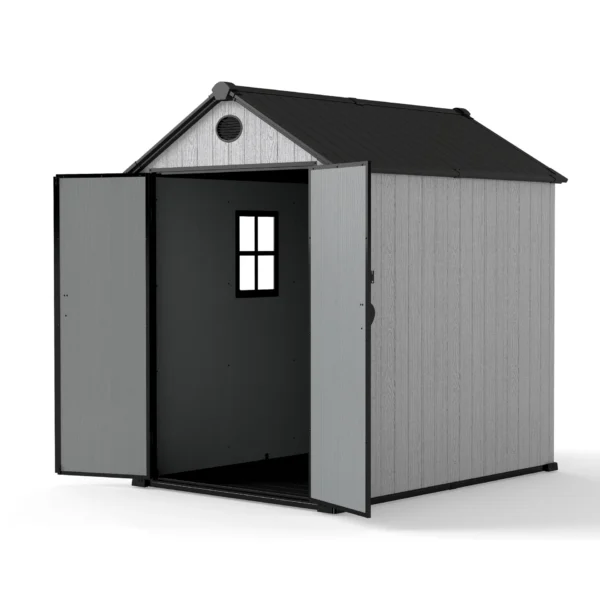 Living and Home 6x8 WoodField Woodgrain Plastic Apex Shed - Light Grey - Image 3