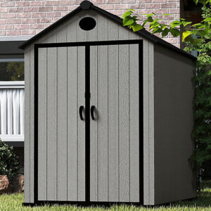 Living and Home 6x8 WoodField Woodgrain Plastic Apex Shed - Light Grey