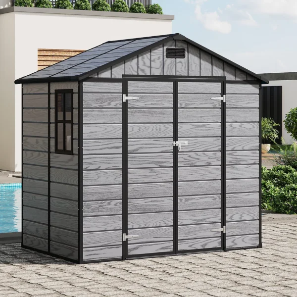Living and Home 8x4 WoodField Plastic Apex Shed - Grey
