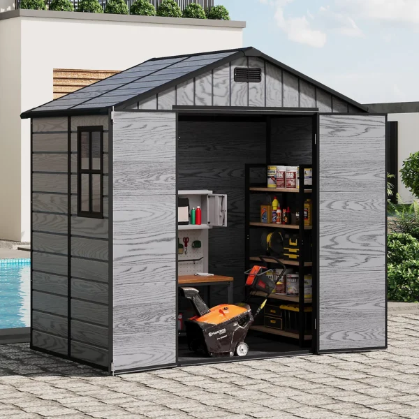 Living and Home 8x4 WoodField Plastic Apex Shed - Grey - Image 3