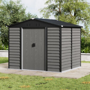 Living and Home 8'x6.5'  WoodField Metal Apex Shed with Foundaton Grid - Grey