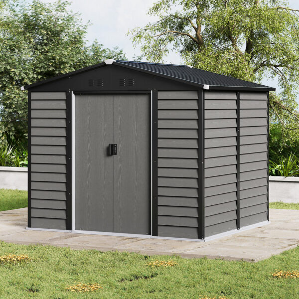 Living and Home 8'x6.5'  WoodField Metal Apex Shed with Foundaton Grid - Grey