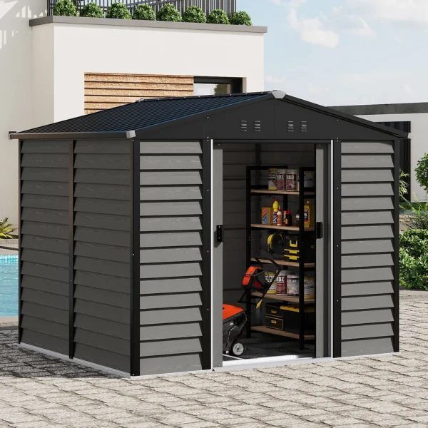 Living and Home 8'x6.5'  WoodField Metal Apex Shed with Foundaton Grid - Grey - Image 3