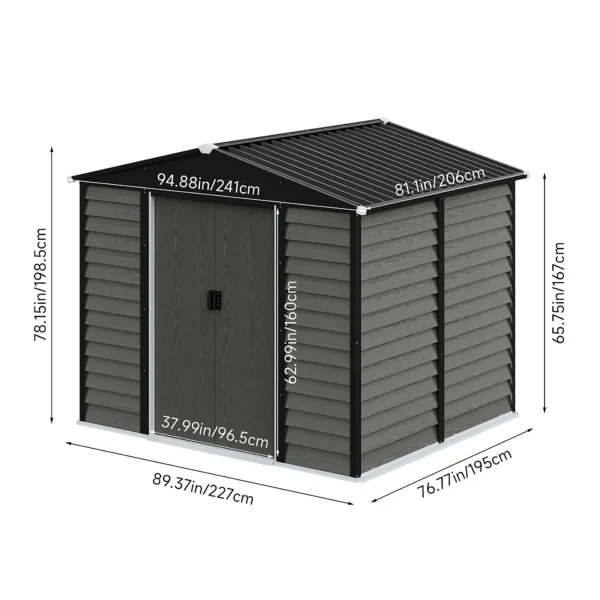 Living and Home 8'x6.5'  WoodField Metal Apex Shed with Foundaton Grid - Grey - Image 7