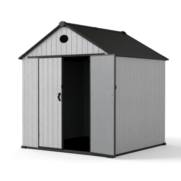Living and Home 8x8 WoodField Woodgrain Plastic Apex Shed - Light Grey - Image 4