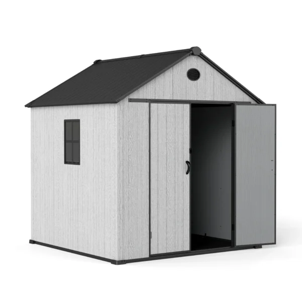Living and Home 8x8 WoodField Woodgrain Plastic Apex Shed - Light Grey