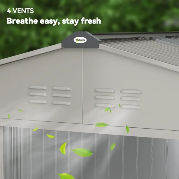Outsunny 9ft x 6ft Metal Garden Shed Silver Grey with Foundation Grid and Skylight - Image 4