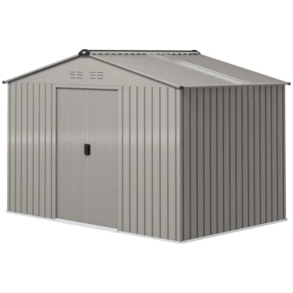 Outsunny 9ft x 6ft Metal Garden Shed Silver Grey with Foundation Grid and Skylight - Image 5