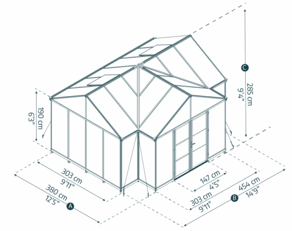 Palram 13' x 15' Triomphe Greenhouse Chalet - Black (Clear Glazing) - Image 2