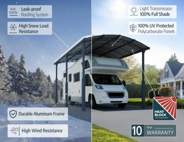 Palram - Canopia 12' x 14' Aluminium Carport 4300- Alpine Grey - Image 5