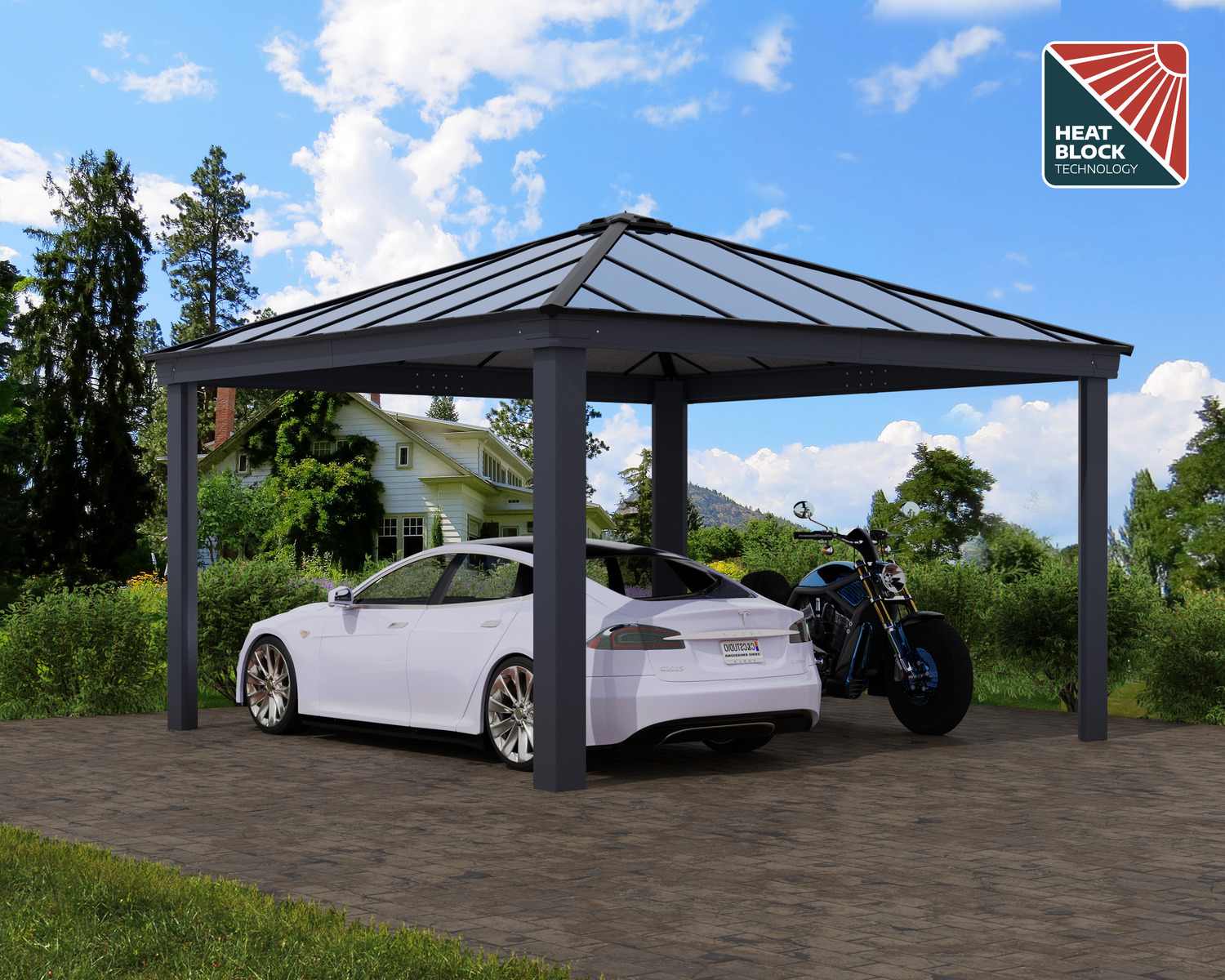 Palram - Canopia 14' x 14' Colorado Aluminium Double Carport - Grey - Image 9